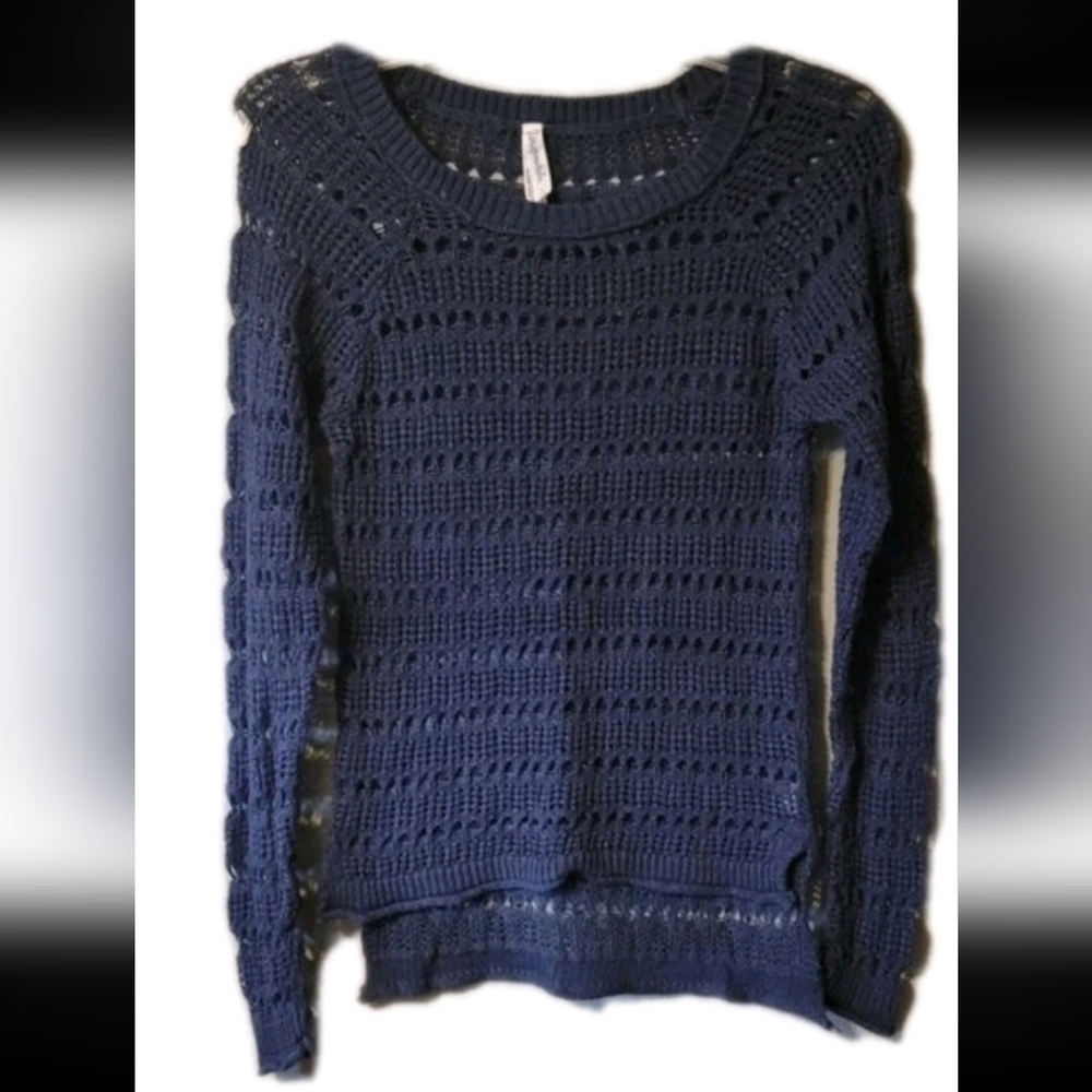 Aeropostale Women's Navy Crochet Sweater Sz Small Vintage Americana Preppy